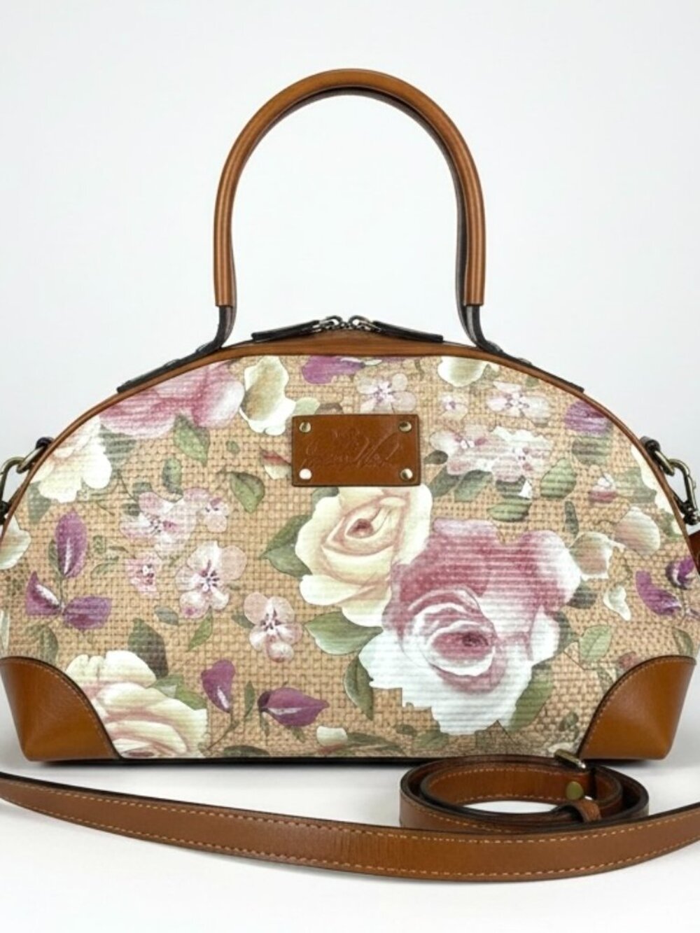 PATRICIA NASH Crackled ROSE GARDEN Woven Straw SATCHEL Bag FLORAL